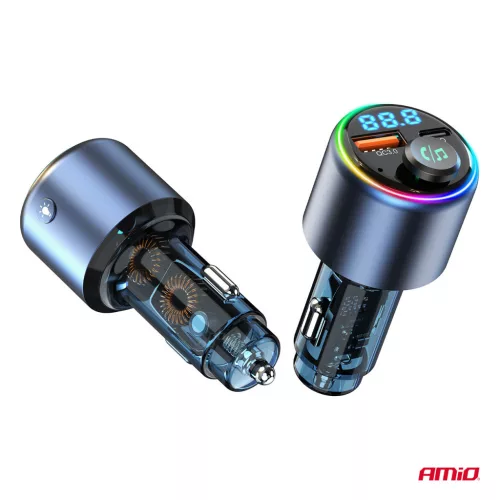 AMiO autós FM-transzmitter 1×USB-A 1×USB-C 12V 24V (04655)