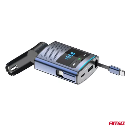 AMiO autós FM-transzmitter 1×USB-A 1×USB-C 12V 24V (04656)