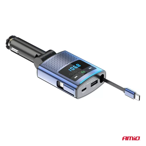 AMiO autós FM-transzmitter 1×USB-A 1×USB-C 12V 24V (04656)