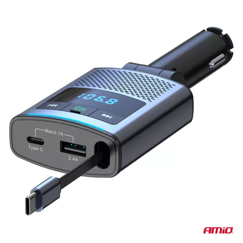 AMiO autós FM-transzmitter 1×USB-A 1×USB-C 12V 24V (04656)