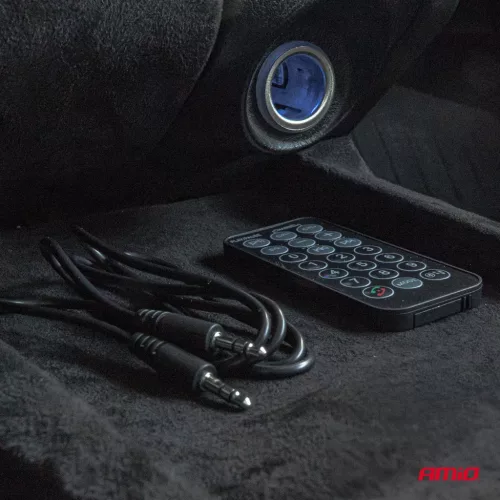 AMiO autós FM-transzmitter távirányítóval, 2×USB-A, 12/24 V (04657)