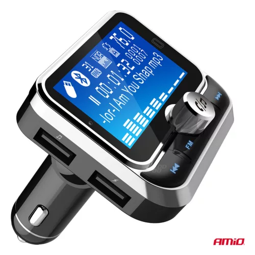 AMiO autós FM-transzmitter távirányítóval, 2×USB-A, 12/24 V (04657)