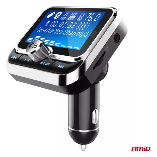 AMiO autós FM-transzmitter távirányítóval, 2×USB-A, 12/24 V (04657)