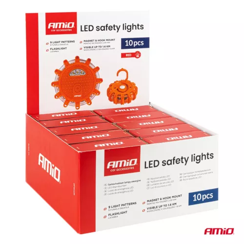AMiO LED-es biztonsági jelzőlámpák 12SMD+3SMD 10 db piros (04672)