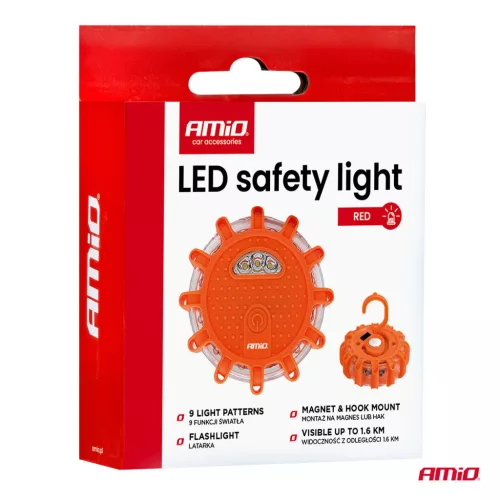 AMiO LED-es biztonsági jelzőlámpa 12SMD+3SMD 650mAh (BATT) piros (04673)