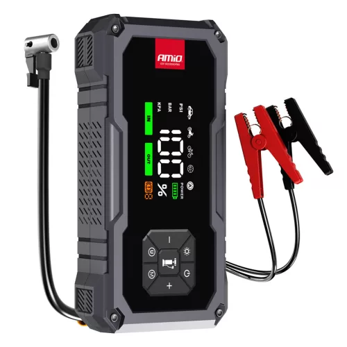 AMiO hordozható 4 az 1-ben indításrásegítő/LED/légkompresszor/Powerbank 12V 7,2Ah 600A PRO (04674)