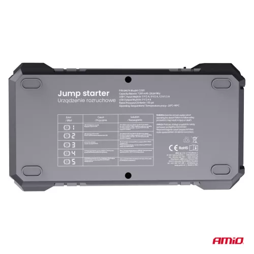 AMiO hordozható 4 az 1-ben indításrásegítő/LED/légkompresszor/Powerbank 12V 7,2Ah 600A PRO (04674)