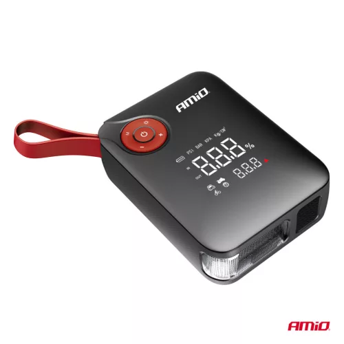 AMiO hordozható mini 4 az 1-ben indításrásegítő/LED/légkompresszor/Powerbank 12V 7,2Ah 600A PRO (04675)
