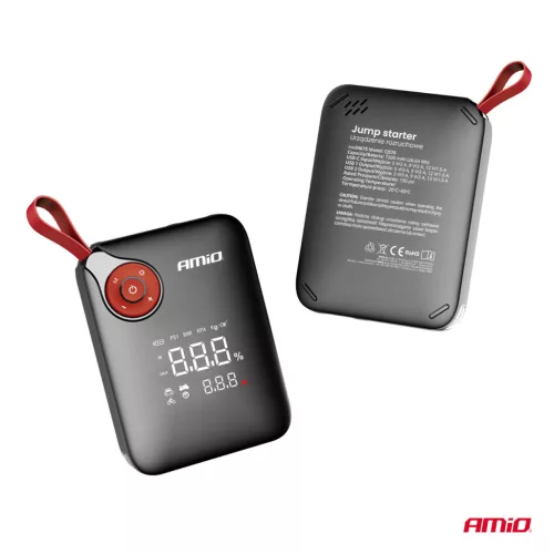 AMiO hordozható mini 4 az 1-ben indításrásegítő/LED/légkompresszor/Powerbank 12V 7,2Ah 600A PRO (04675)
