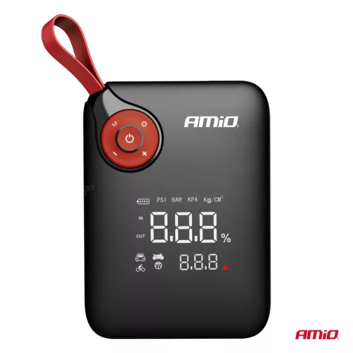 AMiO hordozható mini 4 az 1-ben indításrásegítő/LED/légkompresszor/Powerbank 12V 7,2Ah 600A PRO (04675)