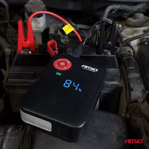 AMiO hordozható mini 4 az 1-ben indításrásegítő/LED/légkompresszor/Powerbank 12V 7,2Ah 600A PRO (04675)