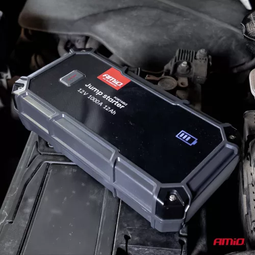 AMiO hordozható 3 az 1-ben indításrásegítő/LED/Powerbank 12V 12Ah 1000A PRO (04676)