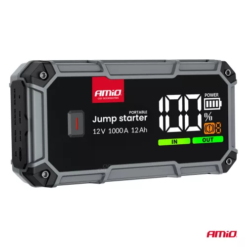 AMiO hordozható 3 az 1-ben indításrásegítő/LED/Powerbank 12V 12Ah 1000A PRO (04676)