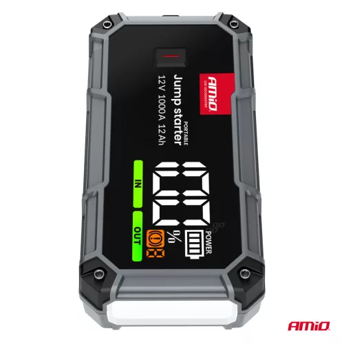 AMiO hordozható 3 az 1-ben indításrásegítő/LED/Powerbank 12V 12Ah 1000A PRO (04676)