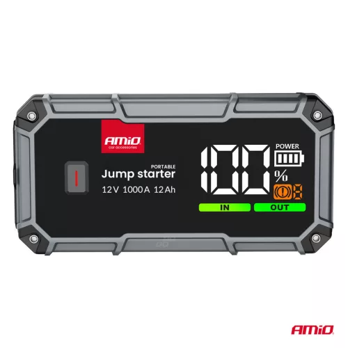 AMiO hordozható 3 az 1-ben indításrásegítő/LED/Powerbank 12V 12Ah 1000A PRO (04676)