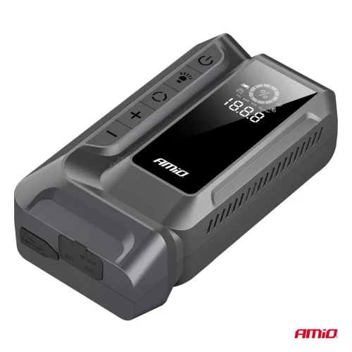 AMiO hordozható 4 az 1-ben indításrásegítő/LED/légkompresszor/Powerbank 12V 12Ah 1600A (04677)