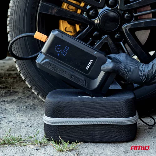 AMiO hordozható 4 az 1-ben indításrásegítő/LED/légkompresszor/Powerbank 12V 12Ah 1600A (04677)
