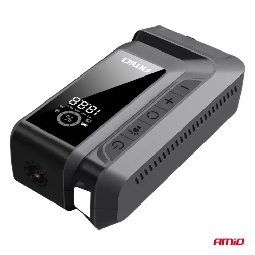 AMiO hordozható 4 az 1-ben indításrásegítő/LED/légkompresszor/Powerbank 12V 12Ah 1600A (04677)