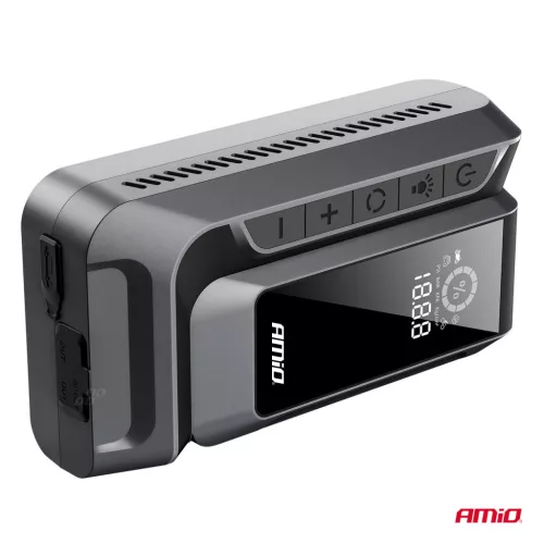 AMiO hordozható 4 az 1-ben indításrásegítő/LED/légkompresszor/Powerbank 12V 12Ah 1600A (04677)