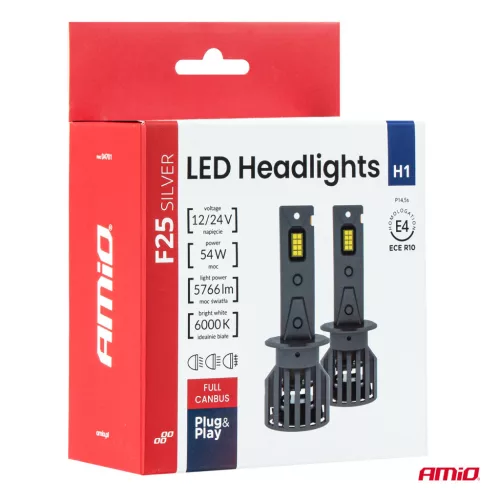 AMiO LED fényszóróizzók sorozat F25 SILVER FULL CANBUS H1 54W 12V 24V (04701)