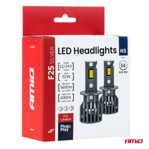 AMiO LED fényszóróizzók sorozat F25 SILVER FULL CANBUS H3 52W 12V 24V (04702)