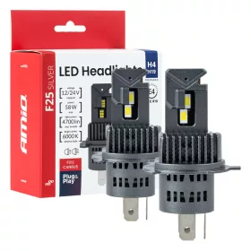   AMiO LED fényszóróizzók sorozat F25 SILVER FULL CANBUS H4/H19 54/58W 12V 24V (04703)