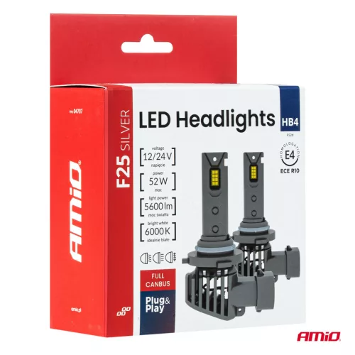 AMiO LED fényszóróizzók sorozat F25 SILVER FULL CANBUS HB4 9006 52W 12V 24V (04707)