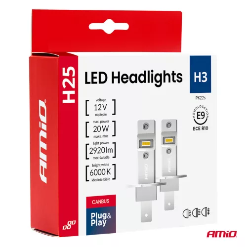 AMiO LED fényszóróizzók sorozat H25 CANBUS H3 12V 20W (04710)