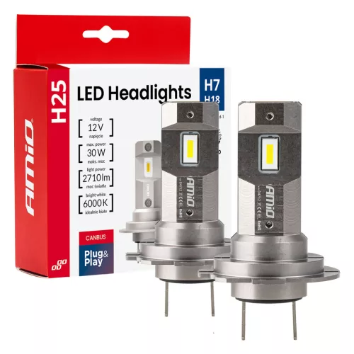 AMiO LED fényszóróizzók sorozat H25 CANBUS H7 H18 12V 30W (04712)