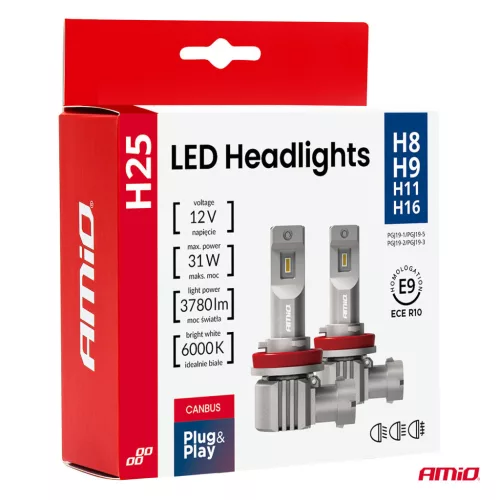 AMiO LED fényszóróizzók sorozat H25 CANBUS H8 H9 H11 H16 12V 31W (04713)