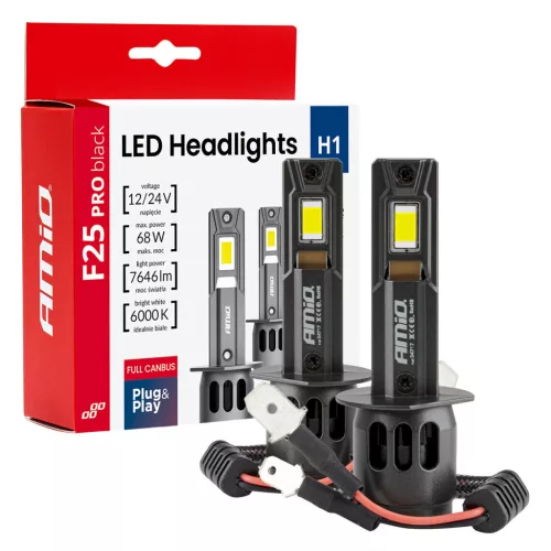 AMiO LED fényszóróizzók sorozat F25 PRO BLACK FULL CANBUS H1 68W 12V 24V (04717)