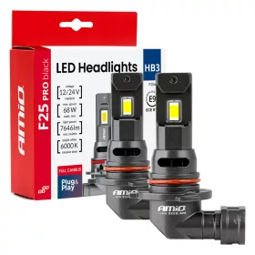   AMiO LED fényszóróizzók sorozat F25 PRO BLACK FULL CANBUS HB3 68W 12V 24V (04722)