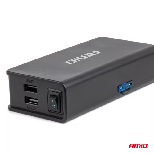 AMiO szivargyújtó-elosztó – töltő 3xUSB-a USB-C QC 3.0 PD 3.0. 148W (04836)