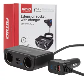   AMiO szivargyújtó-elosztó – töltő USB-C USB-A QC3.0 PD3.0 120W (04837)