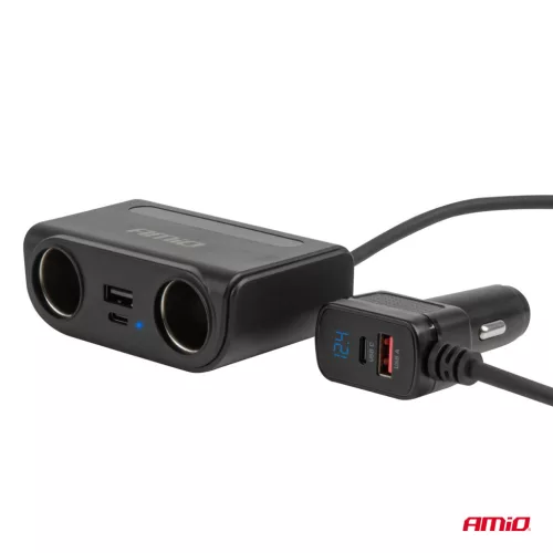 AMiO szivargyújtó-elosztó – töltő USB-C USB-A QC3.0 PD3.0 120W (04837)