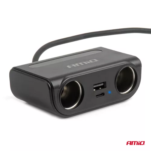 AMiO szivargyújtó-elosztó – töltő USB-C USB-A QC3.0 PD3.0 120W (04837)