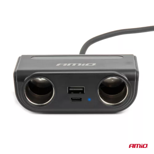 AMiO szivargyújtó-elosztó – töltő USB-C USB-A QC3.0 PD3.0 120W (04837)