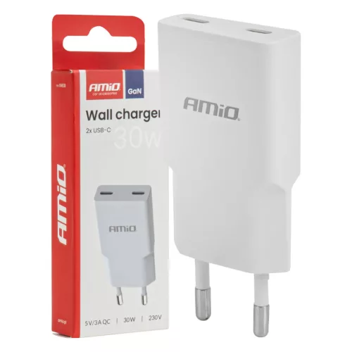 AMiO hálózati töltő 230V 30W GaN 2xUSB-C (04839)