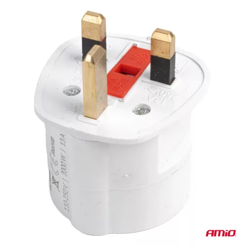 AMiO európai–brit hálózati csatlakozóadapter biztosítékkal, 13 A, 250 V, 10 db (04858)