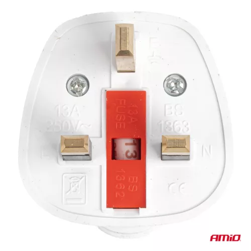 AMiO európai–brit hálózati csatlakozóadapter biztosítékkal, 13 A, 250 V, 10 db (04858)