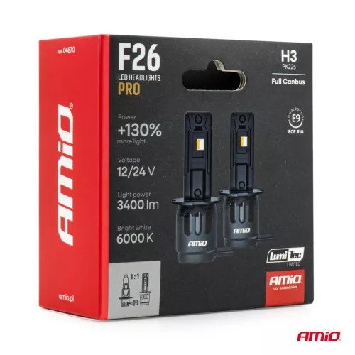 AMiO LED fényszóróizzók sorozat F26 PRO LumiTec LIMITED +130% DUO FULL CANBUS H3 12V 24V (04870)