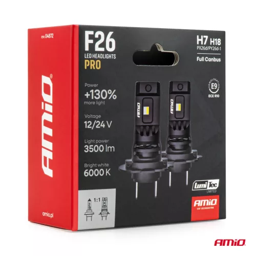 AMiO LED fényszóróizzók sorozat F26 PRO LumiTec LIMITED +130% DUO FULL CANBUS H7 H18 12V 24V (04872)