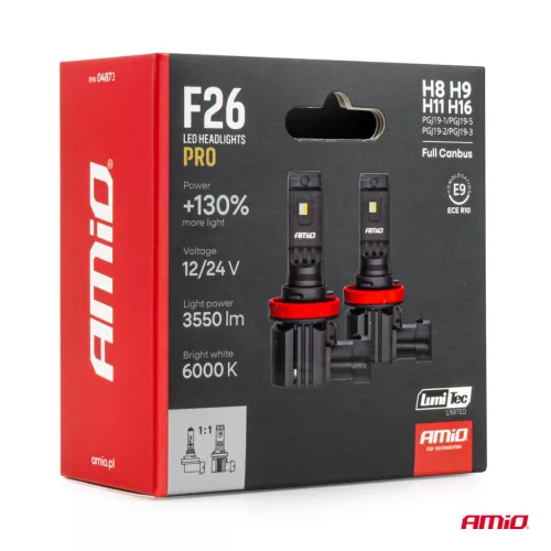 AMiO LED fényszóróizzók sorozat F26 PRO LumiTec LIMITED +130% DUO FULL CANBUS H8 H9 H11 H16 12V 24V (04873)