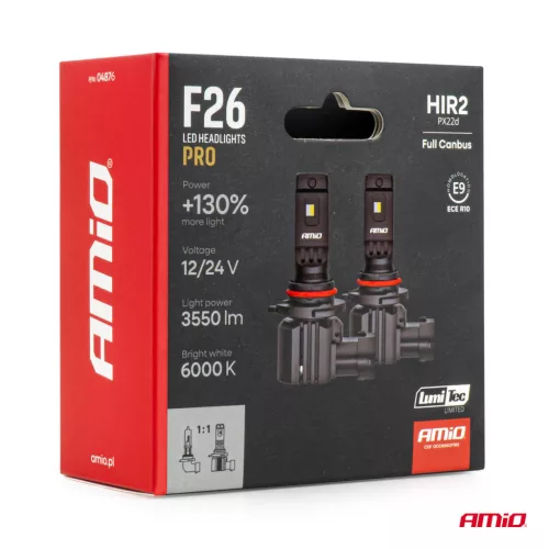 AMiO LED fényszóróizzók sorozat F26 PRO LumiTec LIMITED +130% DUO FULL CANBUS HIR2 12V 24V (04876)