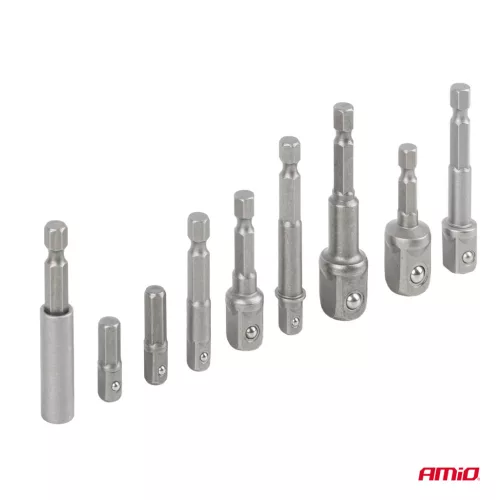 AMiO fúrógéphez való dugókulcs-átalakítók 9el. 1/4", 3/8", 1/2" (04931)