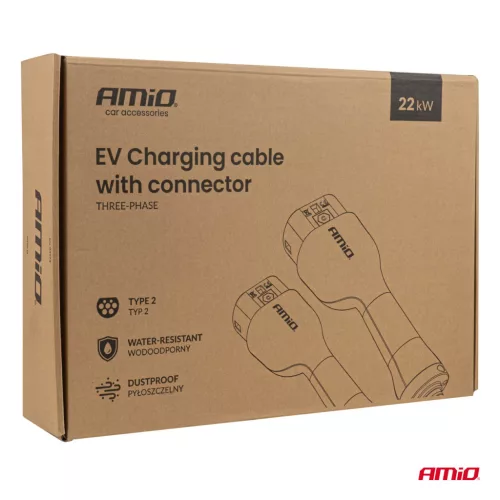 AMiO elektromosautó-töltőkábel csatlakozóval típus2 – típus2 3P 22 kW 5 m (04972)