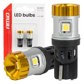   AMiO LED izzók CANBUS T10 3030 4SMD + 3020 1SMD fehér 12/24V (04990)