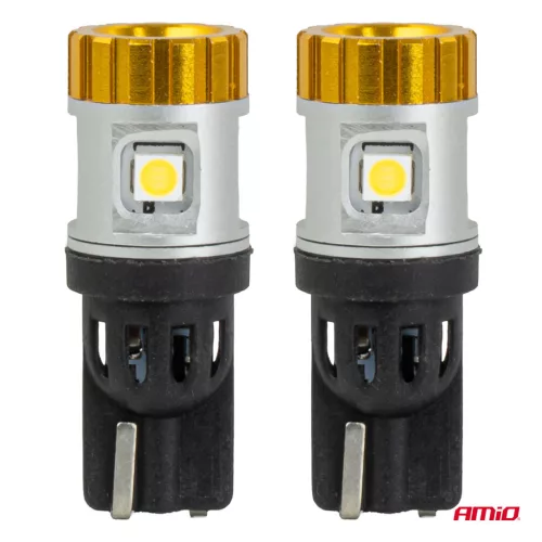 AMiO LED izzók CANBUS T10 3030 4SMD + 3020 1SMD fehér 12/24V (04990)