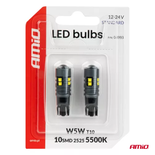 AMiO LED izzók STANDARD T10 2525 10SMD fehér 12/24V (04993)