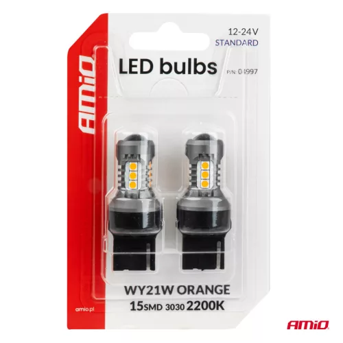 AMiO LED izzók STANDARD 7440 WY21W 3030 15SMD narancssárga 12/24V (04997)